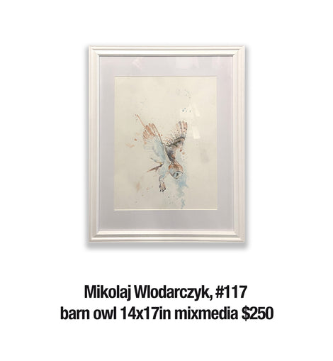 Mikolaj Wlodarczyk, 117	barn owl 14x17in mixmedia $250