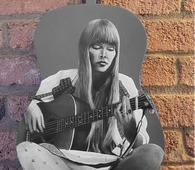 Eric Popp, 31	Joni Mitchell. Painted on the back of a blue guitar. Acrylic paint. 38 1/2" x 14 1/2"